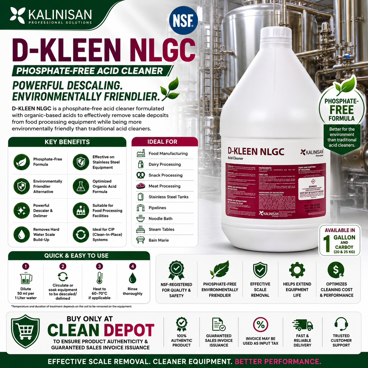 D-Kleen 60 & NLGC Acid Cleaner 1 Gallon | Descaler, Delimer & CIP Scale Remover