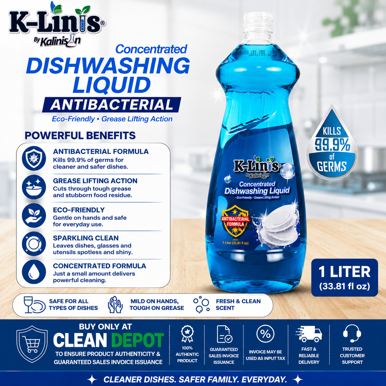 K-Linis Concentrated Dishwashing Liquid Blue 1 Gallon | Antibacterial Grease-Cutting Formula
