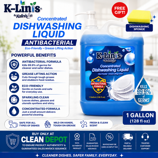 K-Linis Concentrated Dishwashing Liquid Blue 1 Gallon | Antibacterial Grease-Cutting Formula