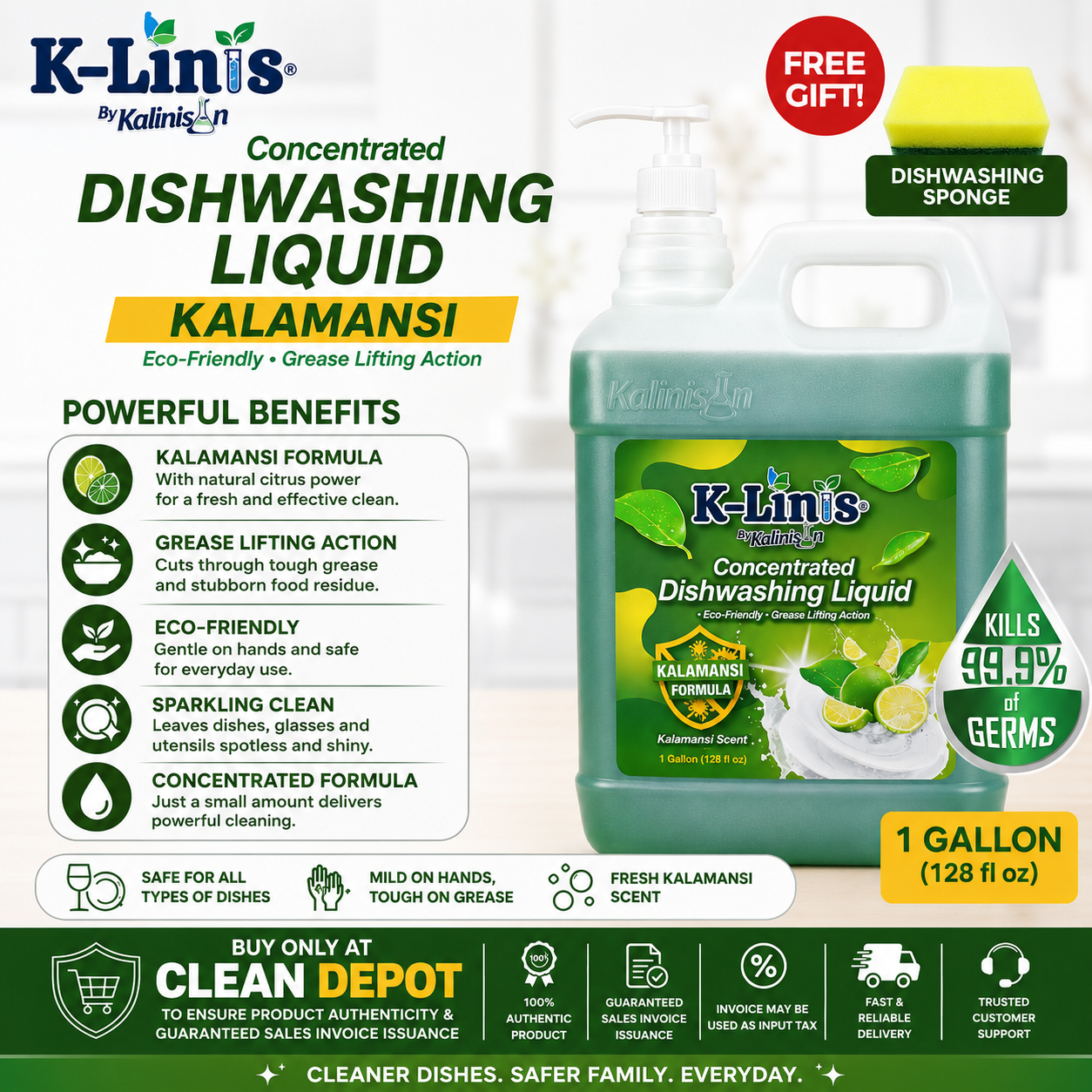 K-Linis Kalamansi Dishwashing Liquid | Antibacterial Grease-Cutting | 1L & 1 Gallon