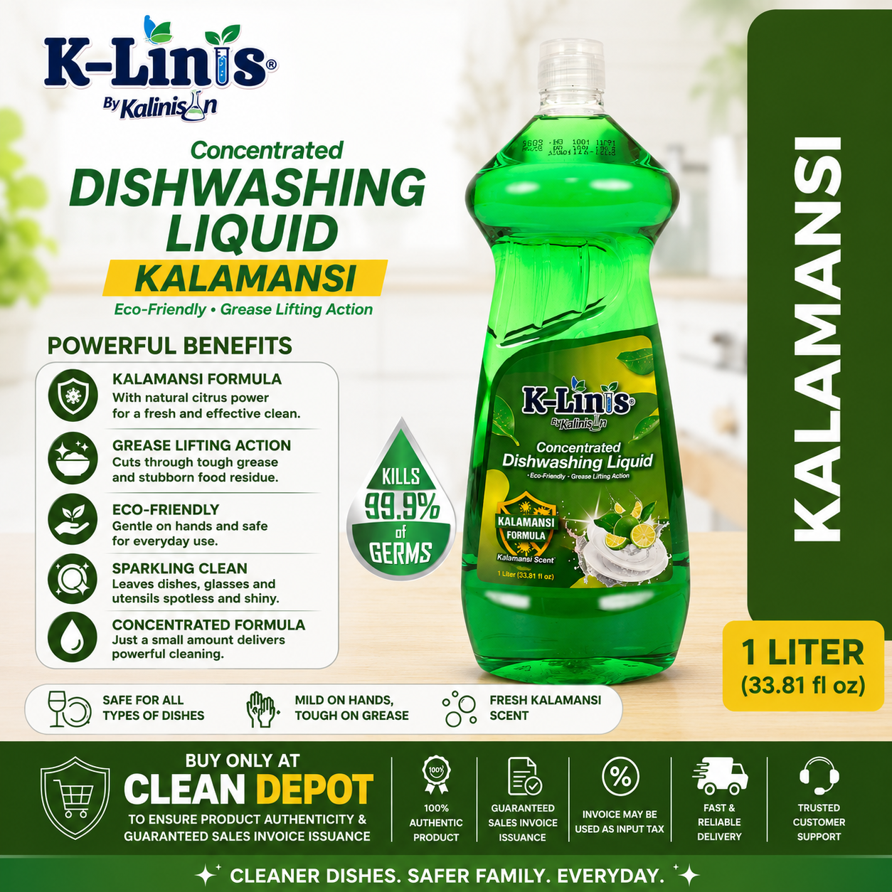 K-Linis Kalamansi Dishwashing Liquid | Antibacterial Grease-Cutting | 1L & 1 Gallon