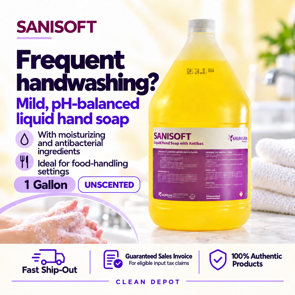 SANISOFT Antibacterial Liquid Hand Soap 1 Gallon | Unscented Food Safe Hand Wash