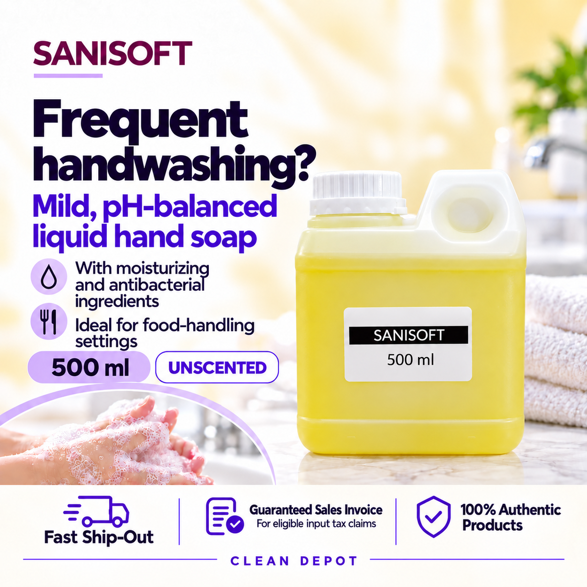 SANISOFT Antibacterial Liquid Hand Soap 1 Gallon | Unscented Food Safe Hand Wash
