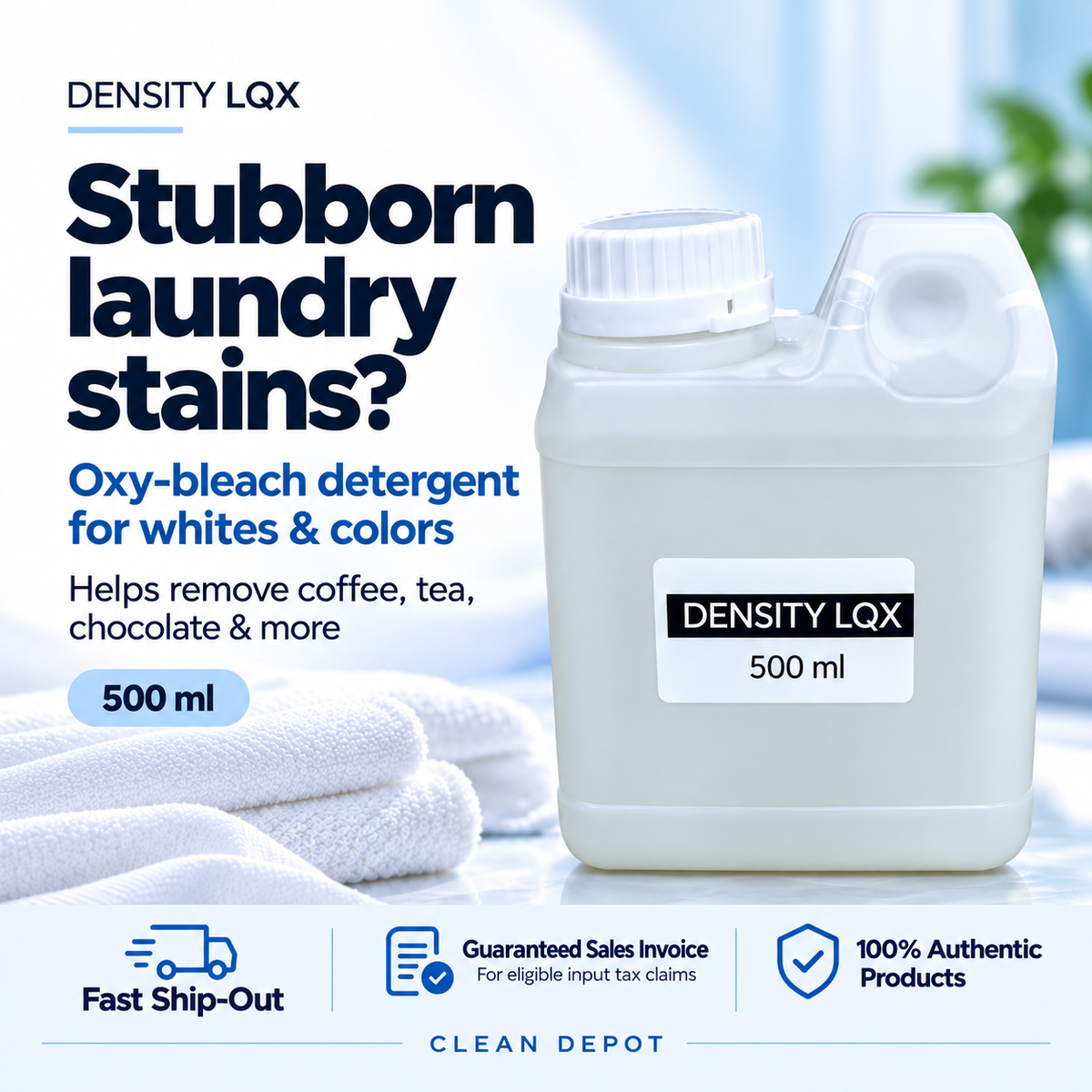 DENSITY Powder Detergent 1kg Scented/Unscented & LQX Liquid 500ml | Removes Grease & Stains
