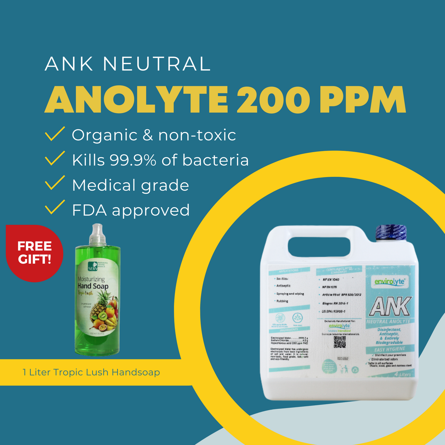 Envirolyte ANK Neutral Anolyte Disinfectant Solution 200ppm 4 Liters