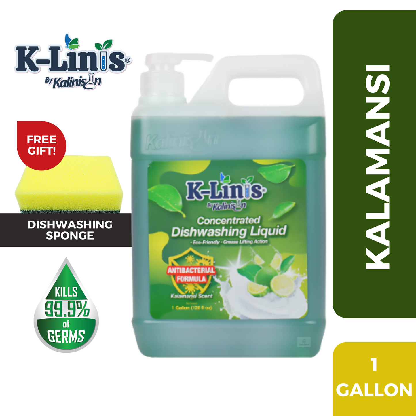 Kalinisan K-Linis Concentrated Dishwashing Liquid Kalamansi 1 Gallon Bottle with Pump