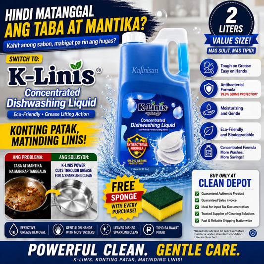 K-Linis Concentrated Dishwashing Liquid 2L | Antibacterial & Kalamansi Scent | Grease Remover