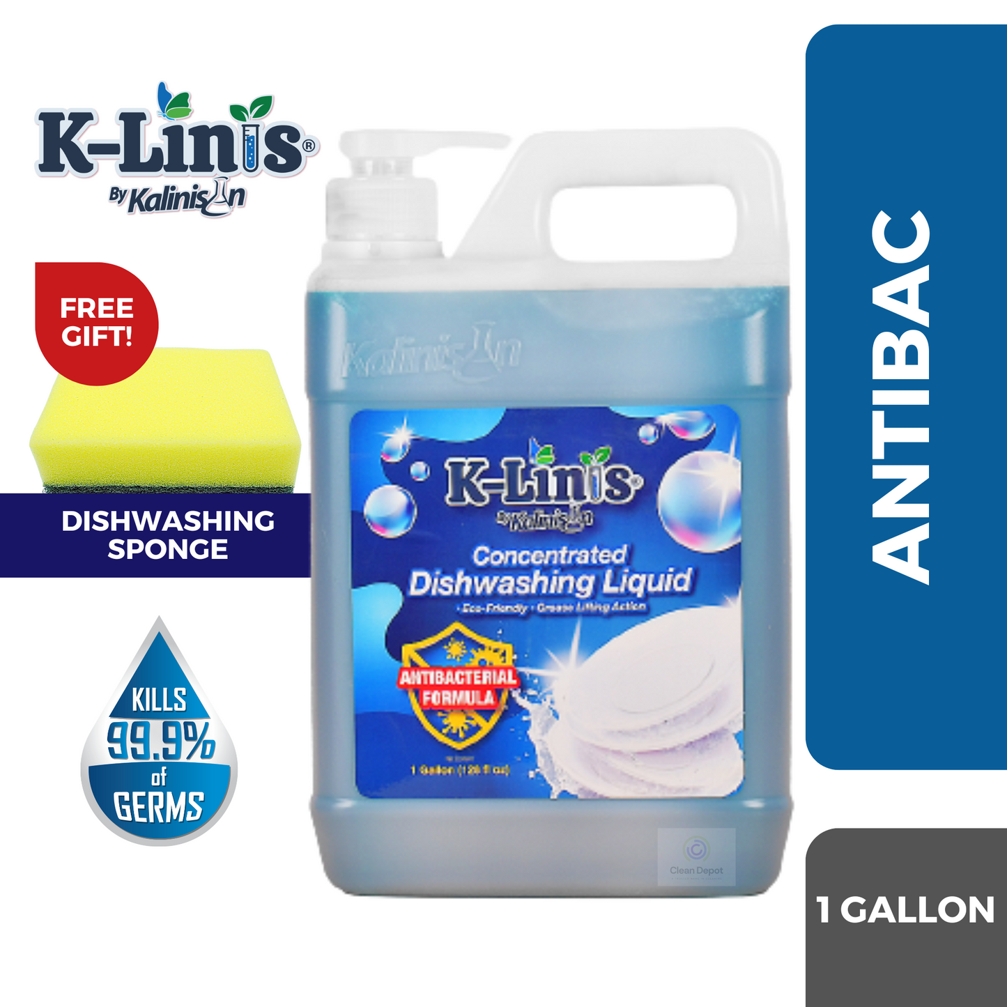 Kalinisan K-Linis Concentrated Dishwashing Liquid Blue Antibacterial Scent 1 Gallon with Pump