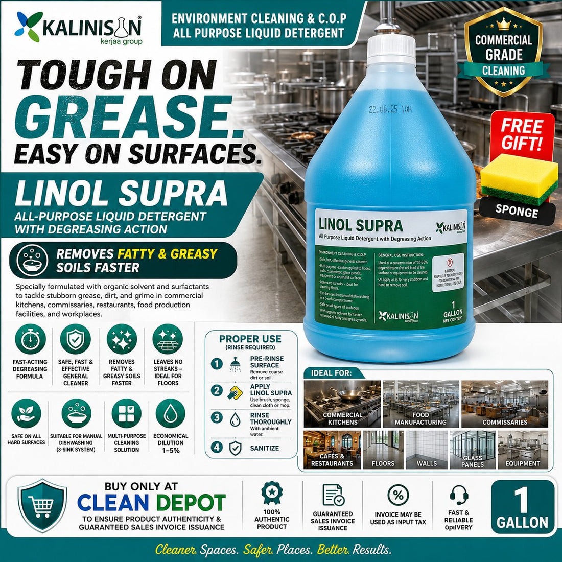 Linol Liquid Detergent 1 Gallon | UG1, Supra & 1905 Commercial Cleaner ...