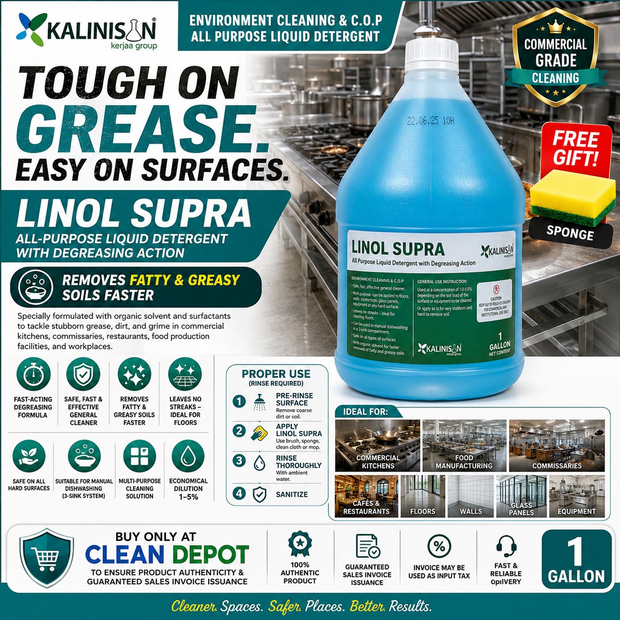 Linol Liquid Detergent 1 Gallon | UG1, Supra & 1905 Commercial Cleaner