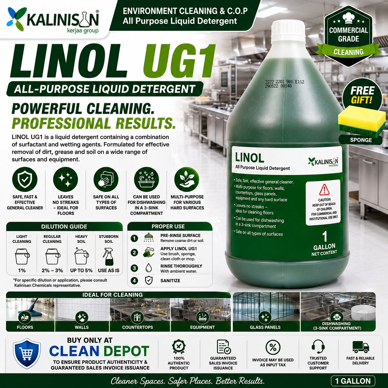 Linol Liquid Detergent 1 Gallon | UG1, Supra & 1905 Commercial Cleaner