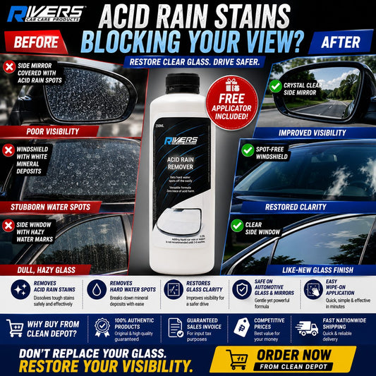 Rivers Acid Rain Remover 250ml + Free Applicator | Car Glass Water Spot Remover