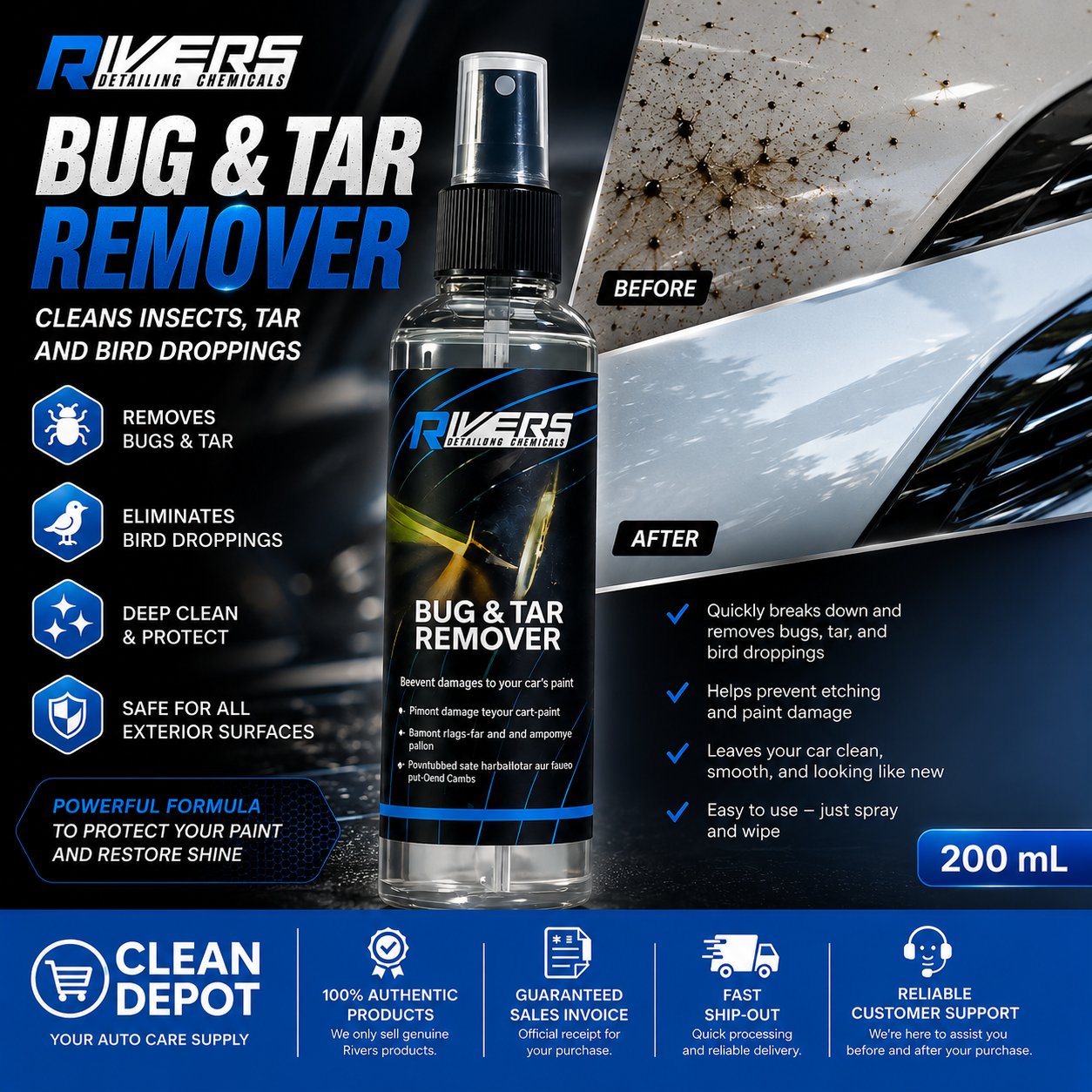 Rivers Bug & Tar Remover 200mL | Removes Bugs, Tar & Bird Droppings Safely