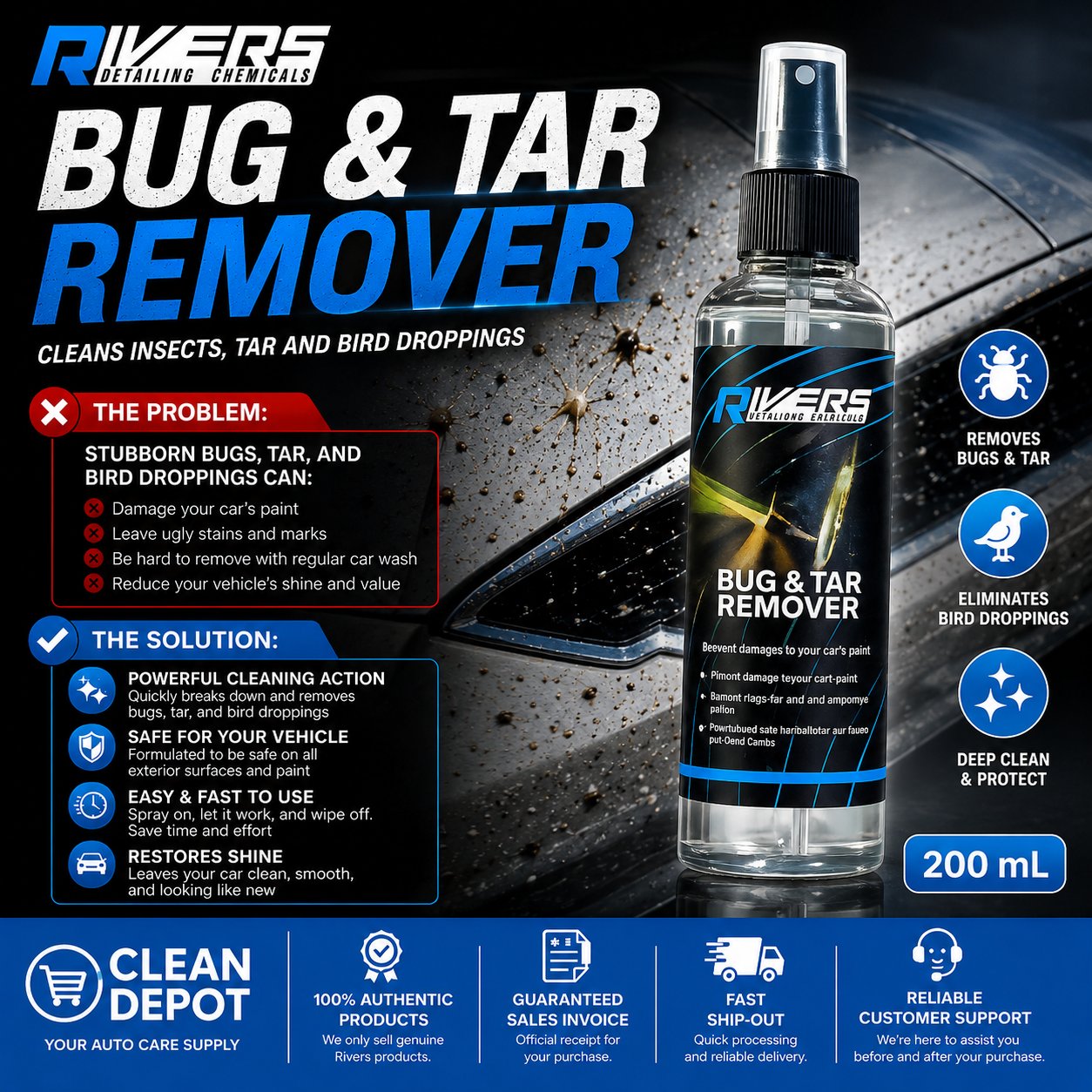 Rivers Bug & Tar Remover 200mL | Removes Bugs, Tar & Bird Droppings Safely