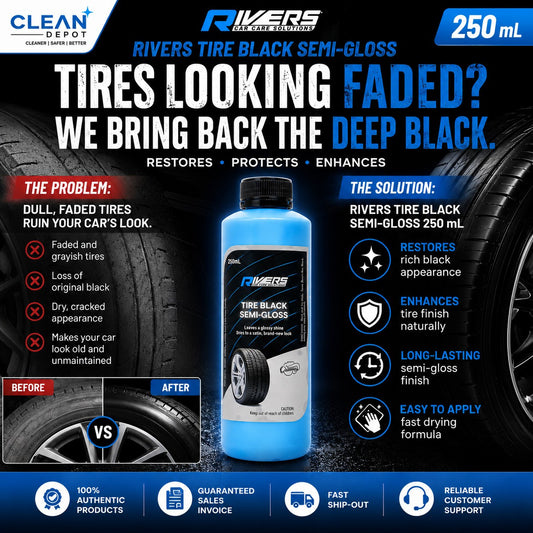 Rivers Tire Black Semi-Gloss 250mL | Tire Dressing, Brightener & Restorer