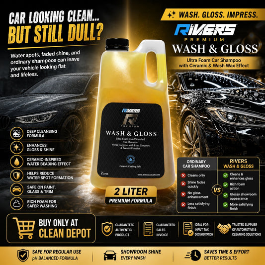 Rivers Premium Wash & Gloss Car Shampoo 2L | Ultra Foam Wash & Wax with Ceramic Gloss Effect