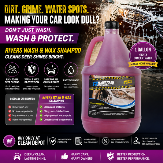 Rivers Wash & Wax Car Shampoo 1 Gallon | High Foam Car Wash with Wax Protection
