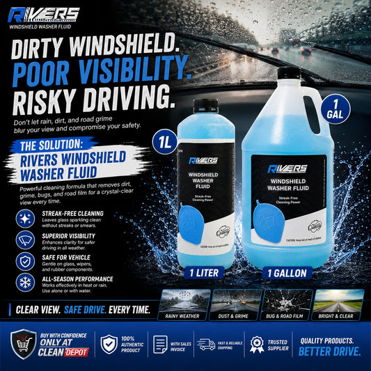 Rivers Windshield Washer Fluid | 1 Liter & 1 Gallon Streak-Free Glass Cleaner