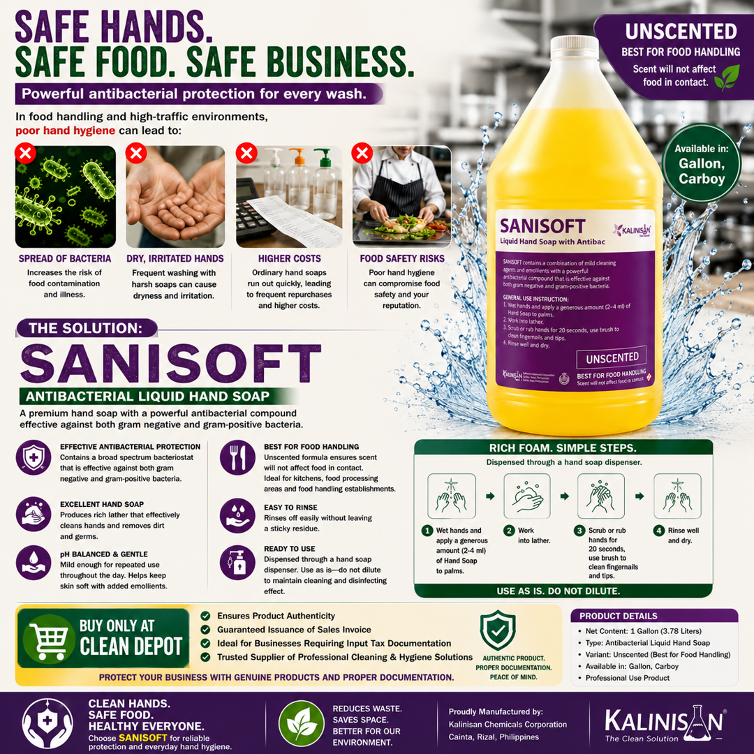 SANISOFT Antibacterial Liquid Hand Soap 1 Gallon | Unscented Food Safe Hand Wash