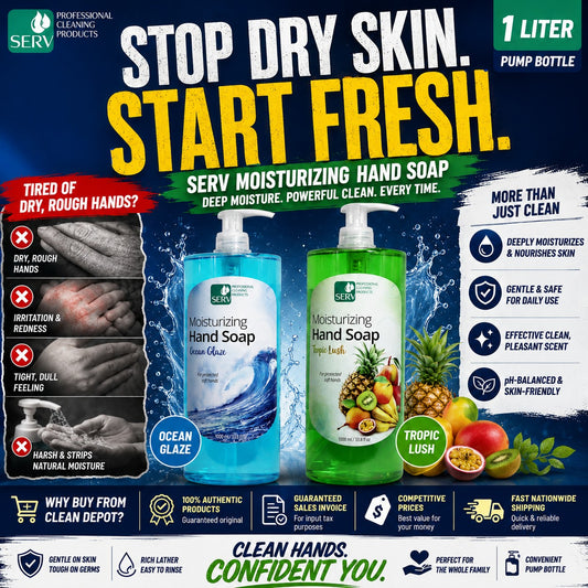 SERV Moisturizing Liquid Hand Soap 1L Pump | Ocean Glaze & Tropic Lush | pH-Balanced Clean