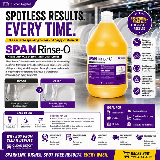 SPAN Rinse-O Rinse Aid 1 Gallon | Spot-Free Glassware & Faster Drying