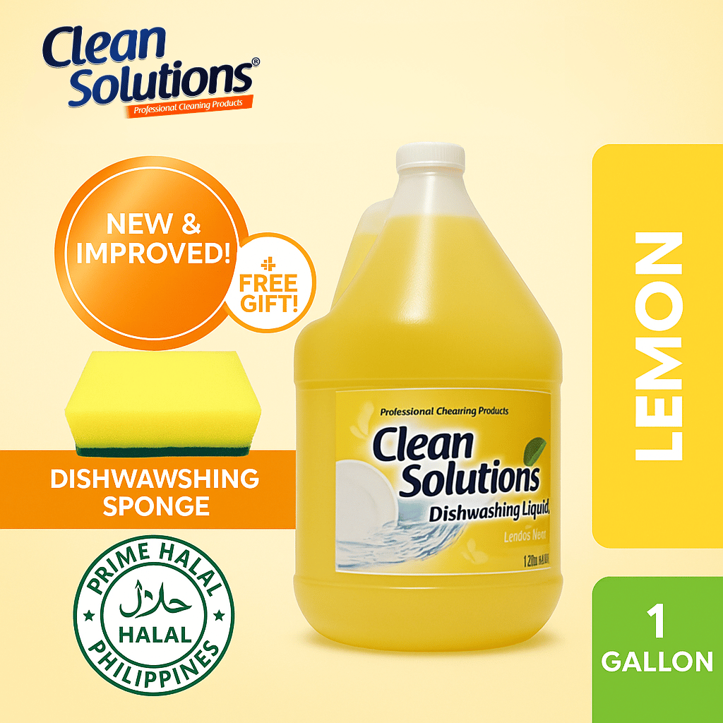 Clean Solutions Dishwashing Liquid Fresh Lemon 1 Gallon • Antibacterial • Prime Halal Certified