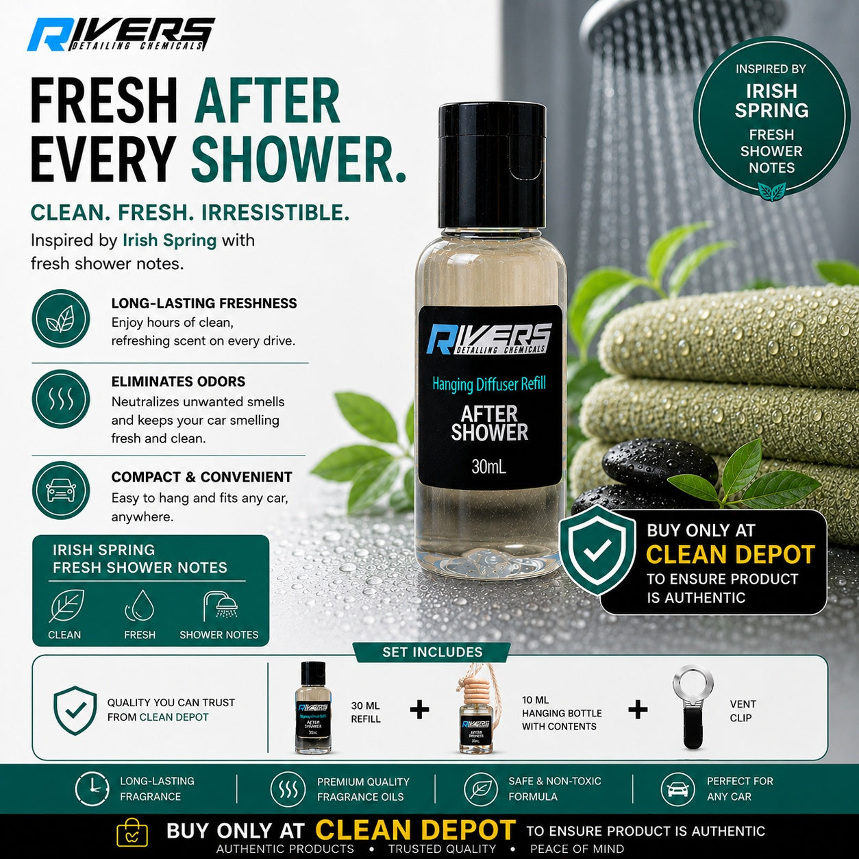 Rivers Car & Home Air Freshener 30ml + FREE 10ml Diffuser | 115ml Refill | Long-Lasting Luxury Scent