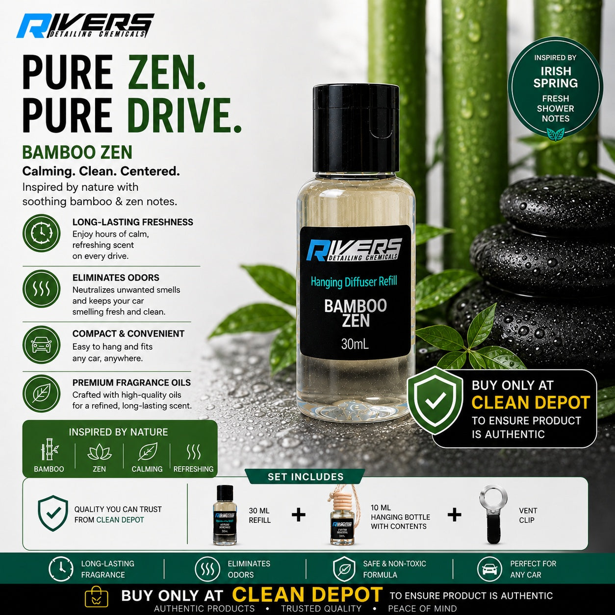 Rivers Car & Home Air Freshener 30ml + FREE 10ml Diffuser | 115ml Refill | Long-Lasting Luxury Scent