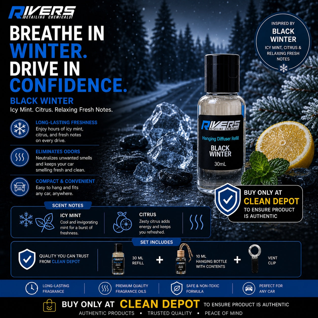 Rivers Car & Home Air Freshener 30ml + FREE 10ml Diffuser | 115ml Refill | Long-Lasting Luxury Scent