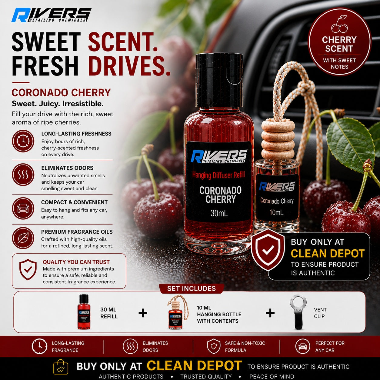 Rivers Car & Home Air Freshener 30ml + FREE 10ml Diffuser | 115ml Refill | Long-Lasting Luxury Scent