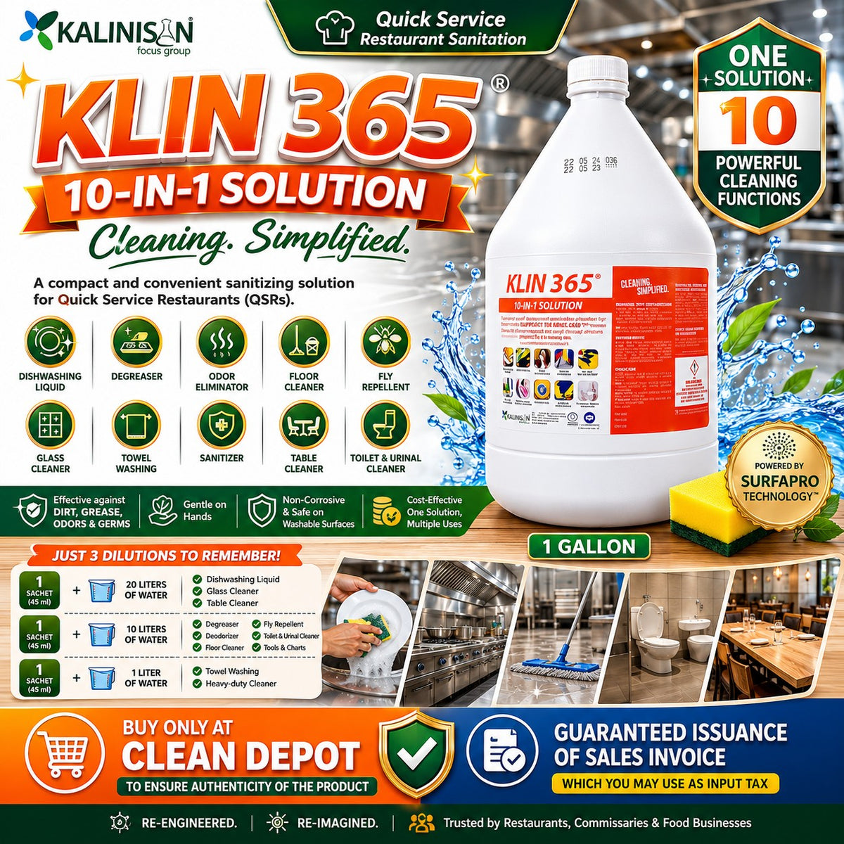 KLIN 365 + KLIN 360 1 Gallon | Multi-Purpose Cleaner & Sanitizer Solut ...