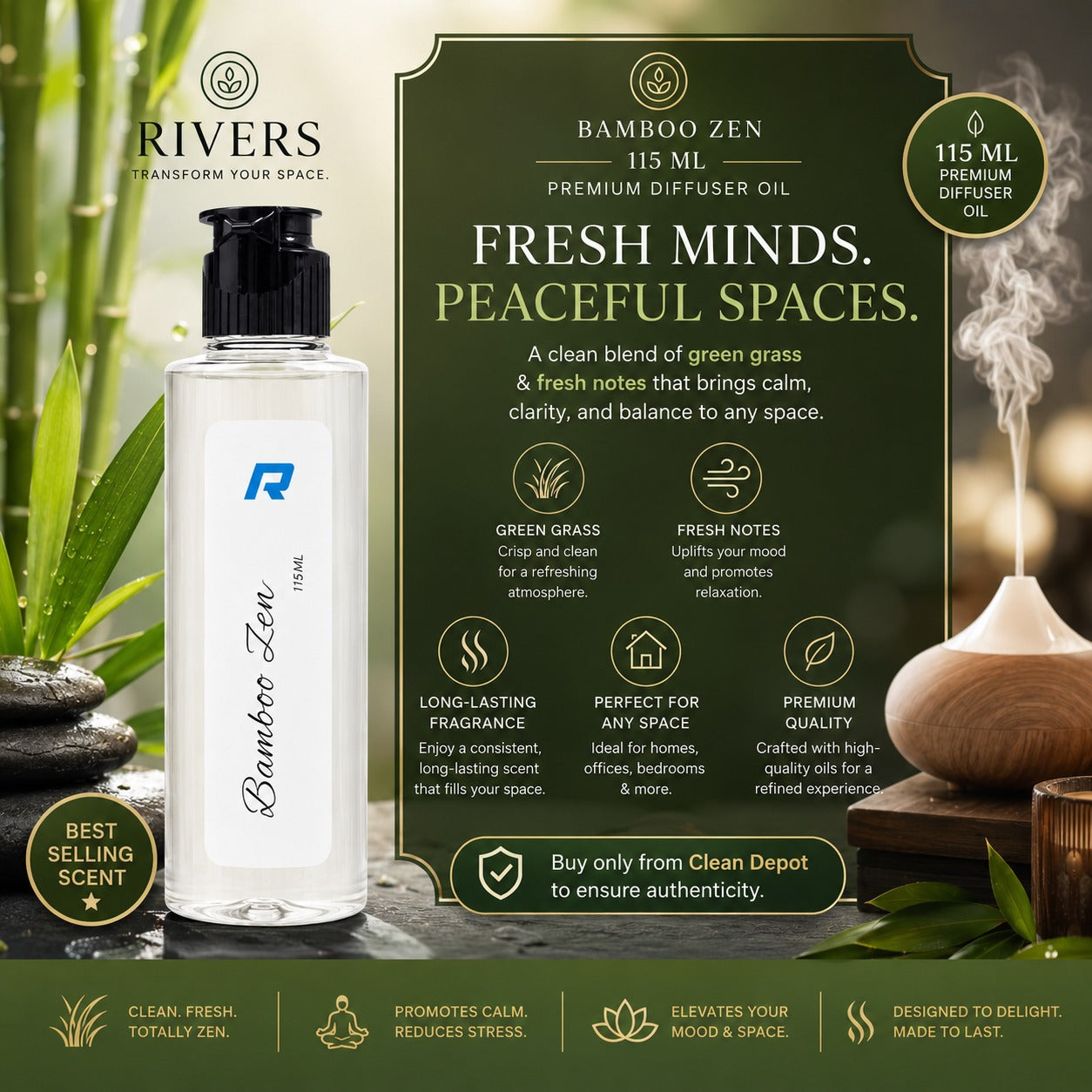 Rivers Car & Home Air Freshener 30ml + FREE 10ml Diffuser | 115ml Refill | Long-Lasting Luxury Scent