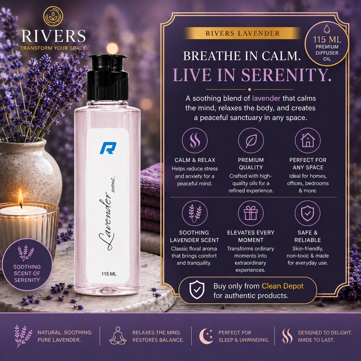 Rivers Car & Home Air Freshener 30ml + FREE 10ml Diffuser | 115ml Refill | Long-Lasting Luxury Scent